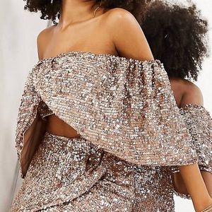 NWT ASOS Edition Sequin Off Shoulder Drape Crop Top